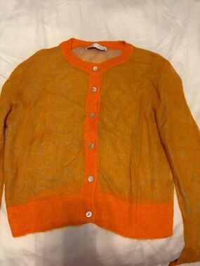 Zara Orange Two-Tone Button Cardigan